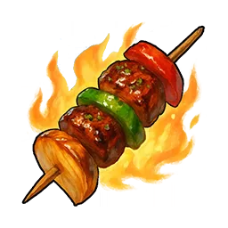 불타는 고기 꼬치 구이